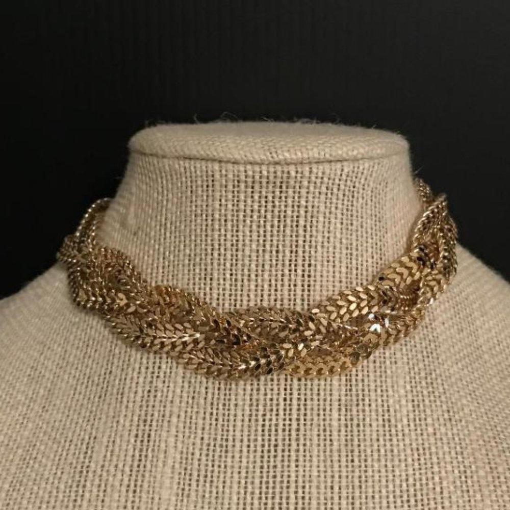 Gold-Tone Braided Chain link Choker - Picture 5 of 9